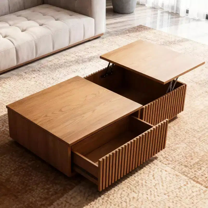 51.1 Mesa de centro moderna de meados do século com tampo elevável, mesa retangular central em nogueira para a sala de estar