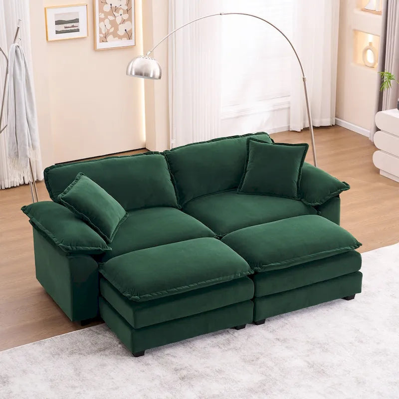 Canapé 2 places avec 2 coussins, 2 oreillers et 2 poufs, canapé confortable – canapé profond modulable pour le salon