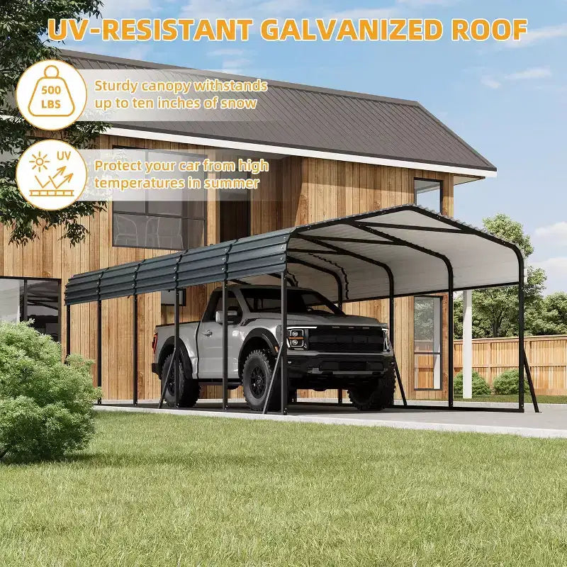 Carport in metallo LinTimes da 12x24 piedi con tetto in acciaio zincato, struttura verniciata a polvere, riparo resistente all'acqua per veicoli, protezione da esterno