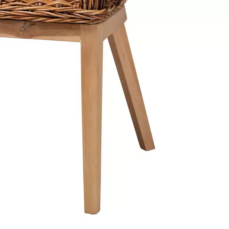 bali & pari Mario modernes, böhmisches 2-teiliges Esszimmerstuhl-Set aus Teakholz und Rattan mit naturbrauner Oberfläche