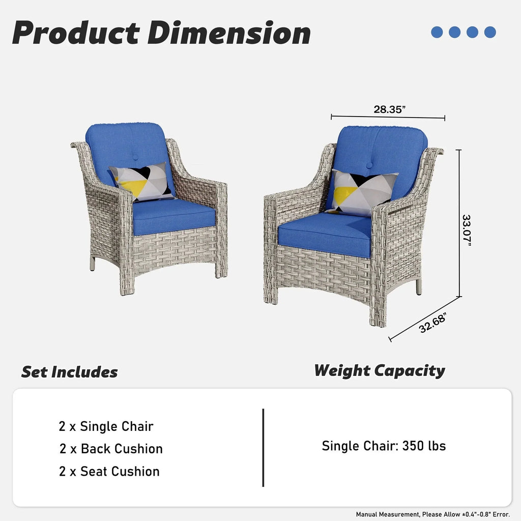 Conjunto de 2 cadeiras de exterior de encosto alto em vime e rotim para pátio HOOOWOOO