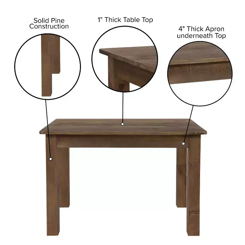 Tavolo da pranzo rettangolare in pino massello Flash Furniture, 46 x 30