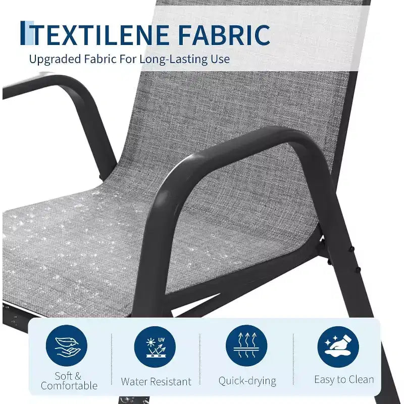 Terrasstoelen, stapelbare buiteneetkamerstoelen, set van 4/6, lichtgewicht weerbestendige textilene tuinstoelen met armleuningen voor achtertuin en zwembadterras