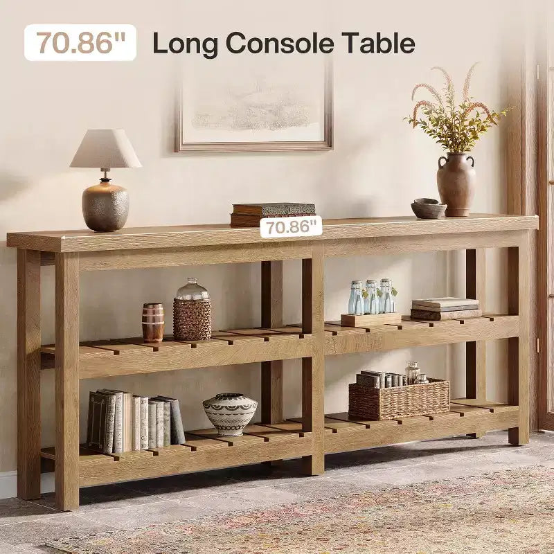 Mesa de consola Tribesigns extra longa de 70.86, mesa de entrada estilo quinta com 3 níveis, mesa de sofá de madeira atrás do sofá para sala de estar, corredor e hall de entrada