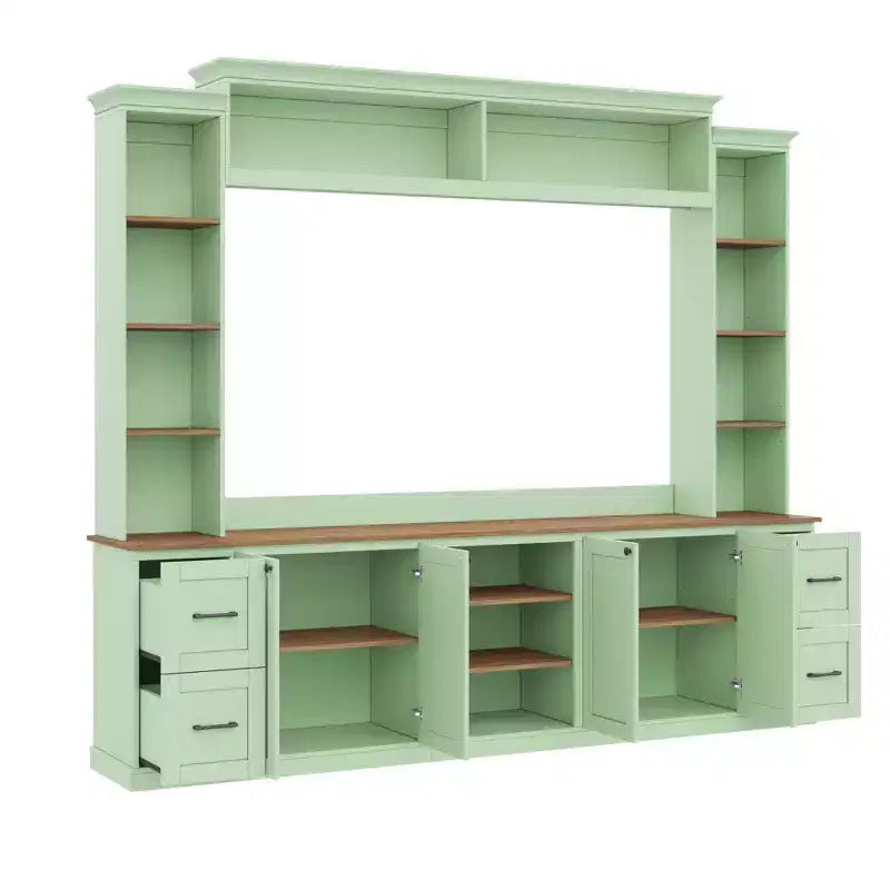 Unità a parete centro d'intrattenimento in stile rustico ModernLuxe 4-in-1, adatta a TV fino a 70, mobile TV e console multimediale con ripiani e cassetti regolabili