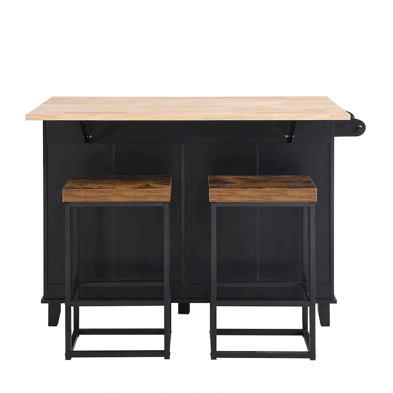 Conjunto de ilha de cozinha TOPMAX com aba rebatível e 2 lugares, conjunto de mesa de jantar com prateleira ajustável, gavetas e toalheiro