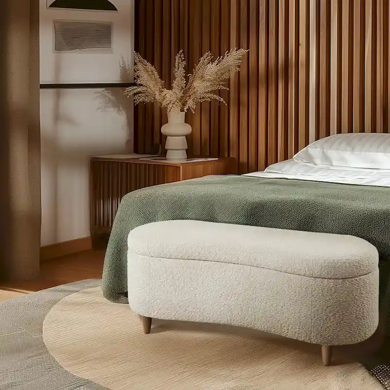 Banco de arrumação INK+IVY Bailey em bouclé taupe com tampo rebatível