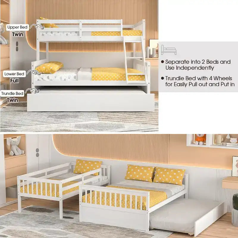 Beliche Gymax de cama individual sobre cama de casal, com cama auxiliar individual, plataforma convertível