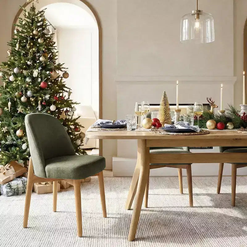 Set da pranzo composto da 9 pezzi per 8 persone, tavolo allungabile con base a cavalletto e sedie imbottite con gambe in legno massello-Panipeachy
