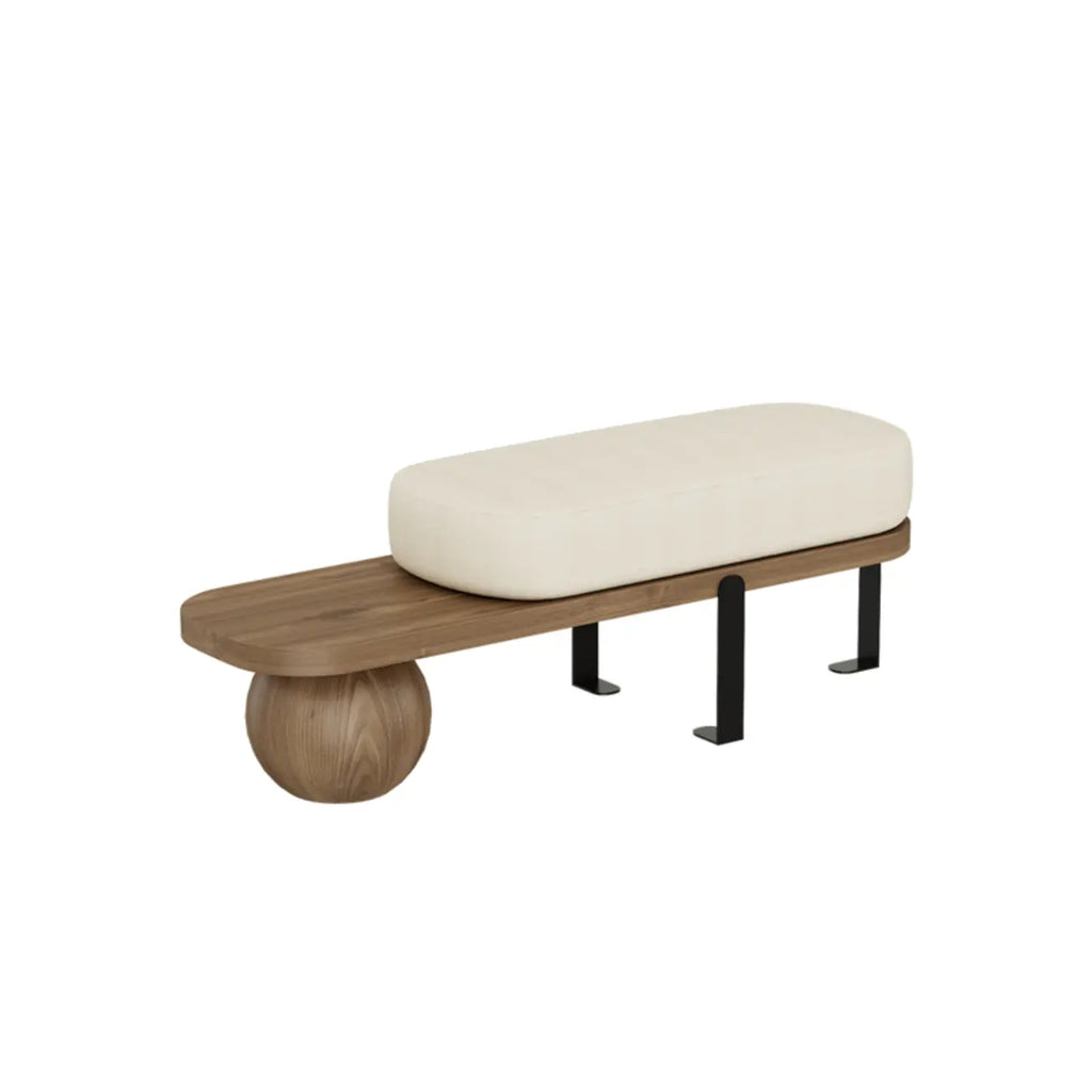 Panca corta moderna in legno con imbottitura beige