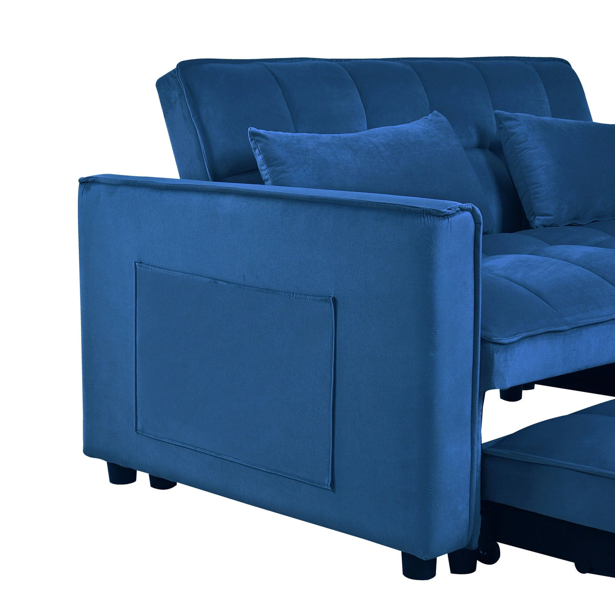 Sofá-cama moderno extensível, sofá-cama 3-em-1 com encosto ajustável, sofá de dois lugares em veludo, almofadas e bolsos laterais