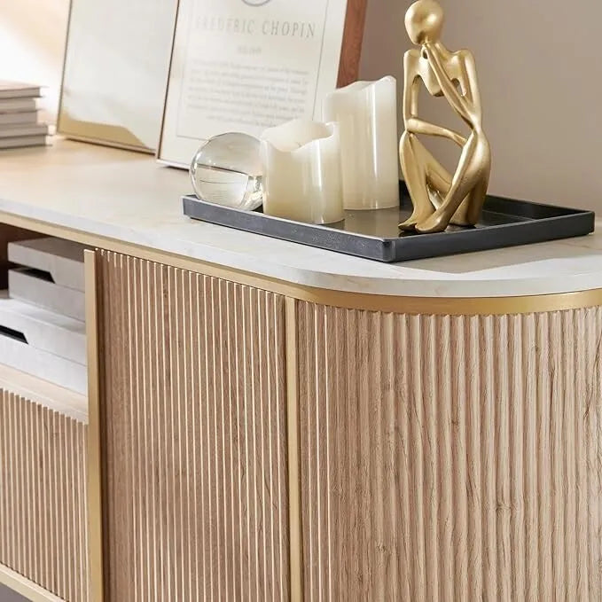Moderner luxuriöser TV-Ständer, Entertainment-Center, mit Kunstmarmorplatte