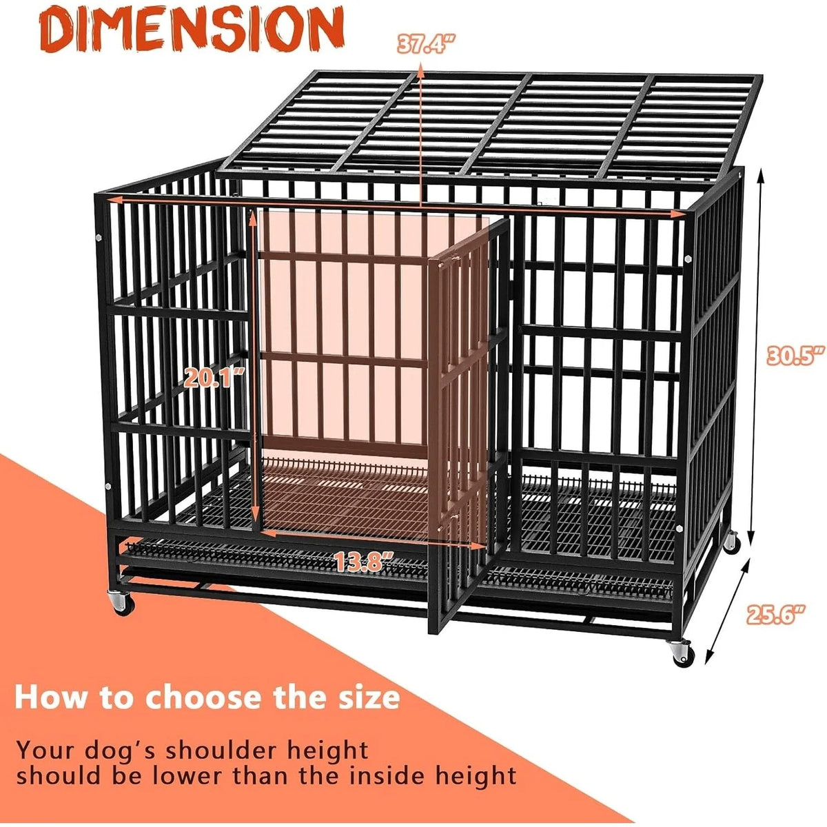 BOSSIN 48/38 inch Heavy Duty Indestructible Dog Crate, Escape Proof Dog Cage Kennel with Lockable Wheels