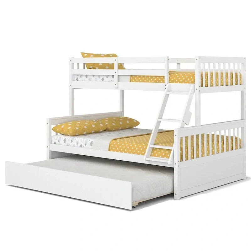 Beliche Gymax de cama individual sobre cama de casal, com cama auxiliar individual, plataforma convertível