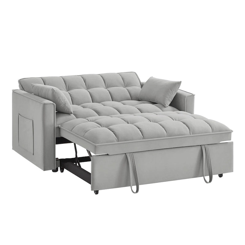 Rozkładana sofa 4 w 1 z podłokietnikami i kieszeniami do przechowywania, wielofunkcyjna pikowana sofa z regulowanym oparciem