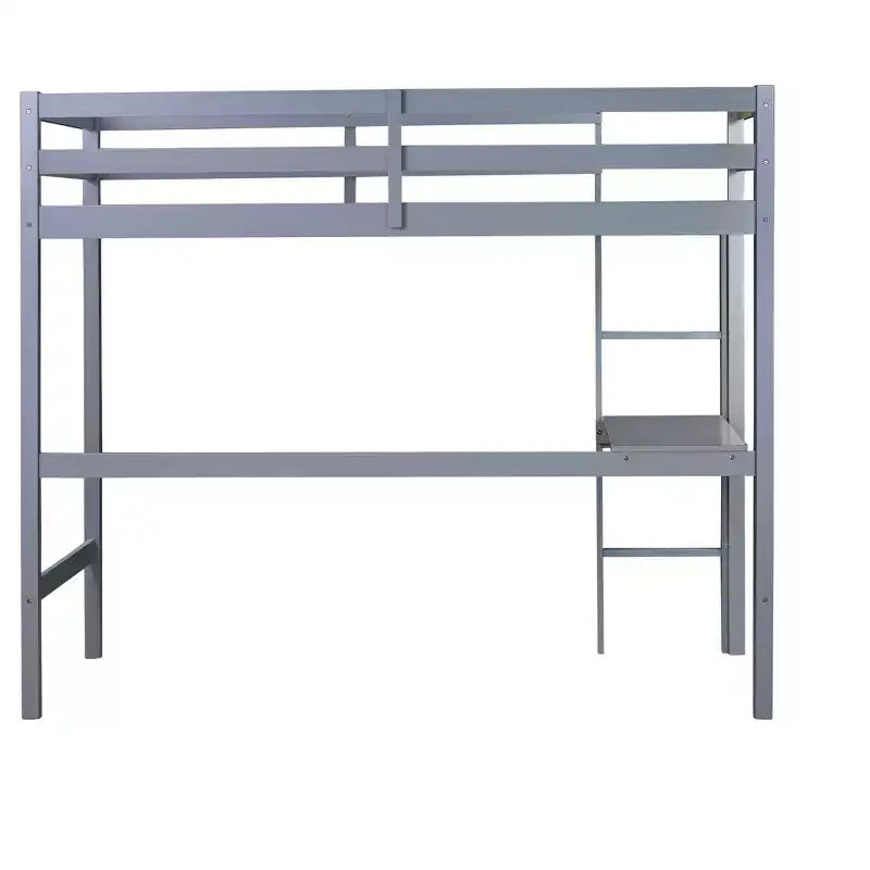 Lit mezzanine minimaliste Okak avec échelle, lit mezzanine double en bois d'hévéa avec barrière de sécurité et bureau intégré, cadres de lit pour enfants et adolescents