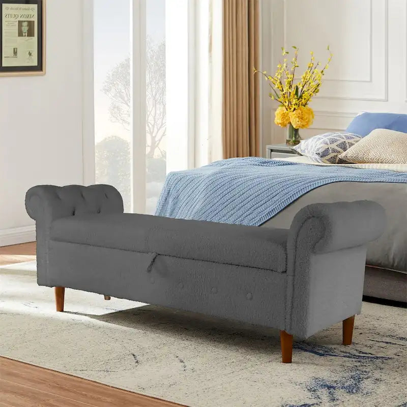 Storage Bench for Bedroom End of Bed Rolled Armed Velvet Ottoman Couch Long Bench