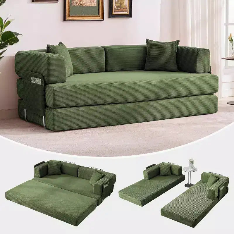 Sofá-cama convertível 5-em-1, sofá-cama modular de bombazina de 78.8 com estrutura robusta, futon multifunções para espaços pequenos, sala de estar e quarto de hóspedes