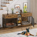 82 Casota de mobiliário para dois cães, canil grande para interior, casota de madeira resistente para 2 cães com suporte para TV, 4 gavetas e prateleiras