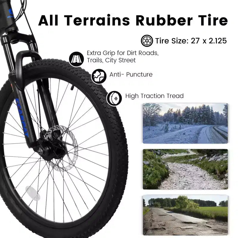 Mountain bike Okak da 27.5 pollici con doppi ammortizzatori anteriori e posteriori, bici da sterrato a 21 velocità con freni a disco meccanici, bici per adulti da uomo e donna