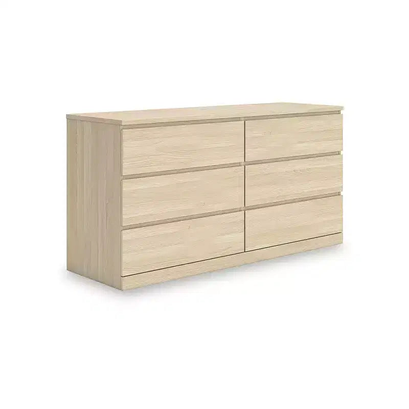 Moderní komoda Signature Design by Ashley Onita se 6 zásuvkami, komoda s povrchovou úpravou z přírodního hnědého dřeva a designem bez kování
