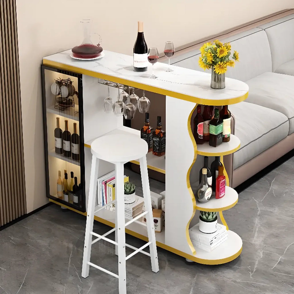 Table de bar moderne de forme libre avec plateau en pierre et rangement pour bars à domicile