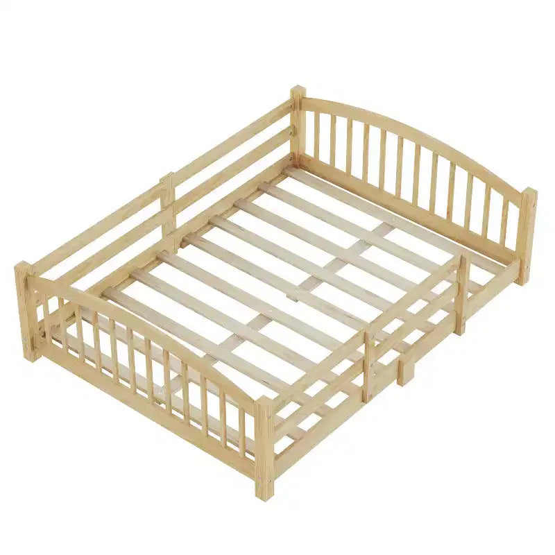 Lit Montessori bas Luxystar, taille double, avec barrières de sécurité et tête de lit