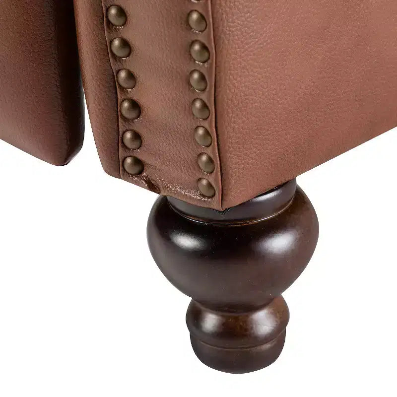Conjunto de 2 cadeirões reclináveis Elisabete modernos, de costas altas, em pele genuína, com acabamento vintage de tachas, para sala de estar e quarto| ART OF LIVING DESIGNS