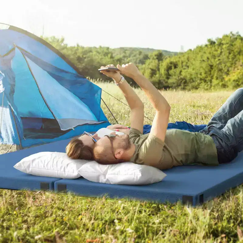 Colchão de campismo Costway em espuma viscoelástica com base antiderrapante e saco de transporte para dormir ao ar livre, cinzento/azul