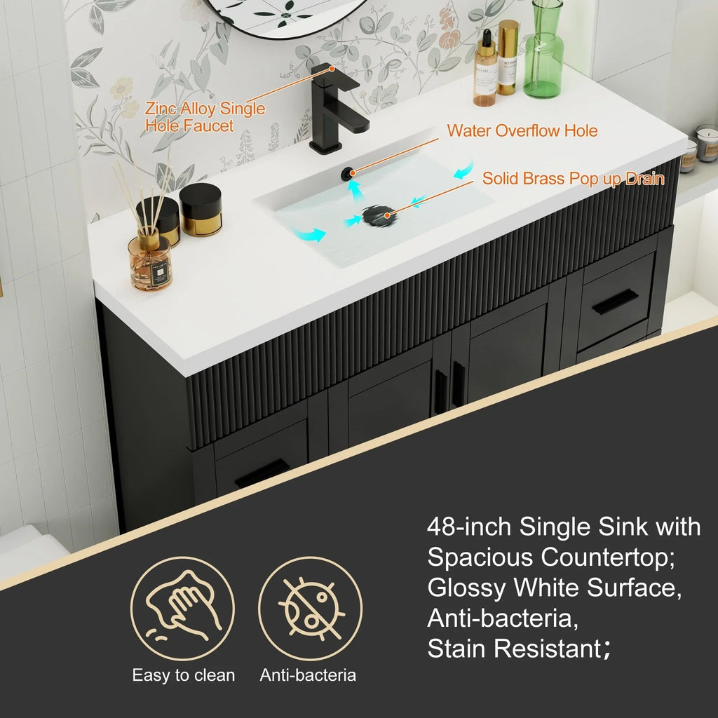 Wavy Line 30/36/48 Bathroom Vanity Set with Sink & Faucet