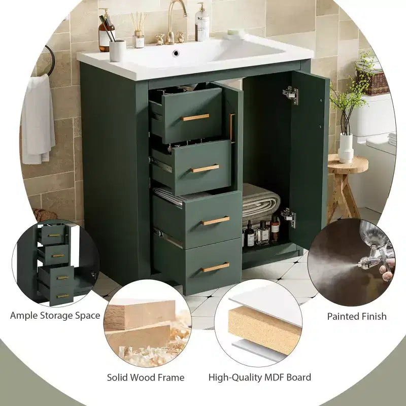 30 Single Sink Bathroom Vanity with Cabinet & 3 Drawers ??Black / Blue / Green / Indigo / White