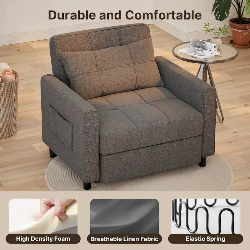3-in-1 Pull-Out Sofa Bed Sleeper Chair , Convertible Adjustable Foldable Upholstered Lounge Couch