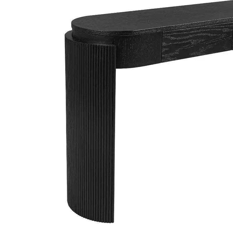 Mesa de consola moderna Merax com tampo oval e pernas curvas caneladas e duas gavetas ocultas