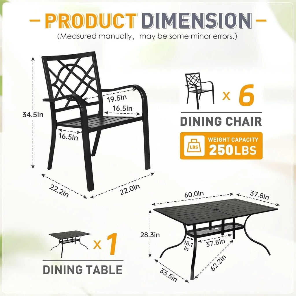 SUNCROWN Outdoor Patio 5/7 Piece Steel Dining Sets Metal Slatted Table and Stackable Chairs Powder Coated Frame