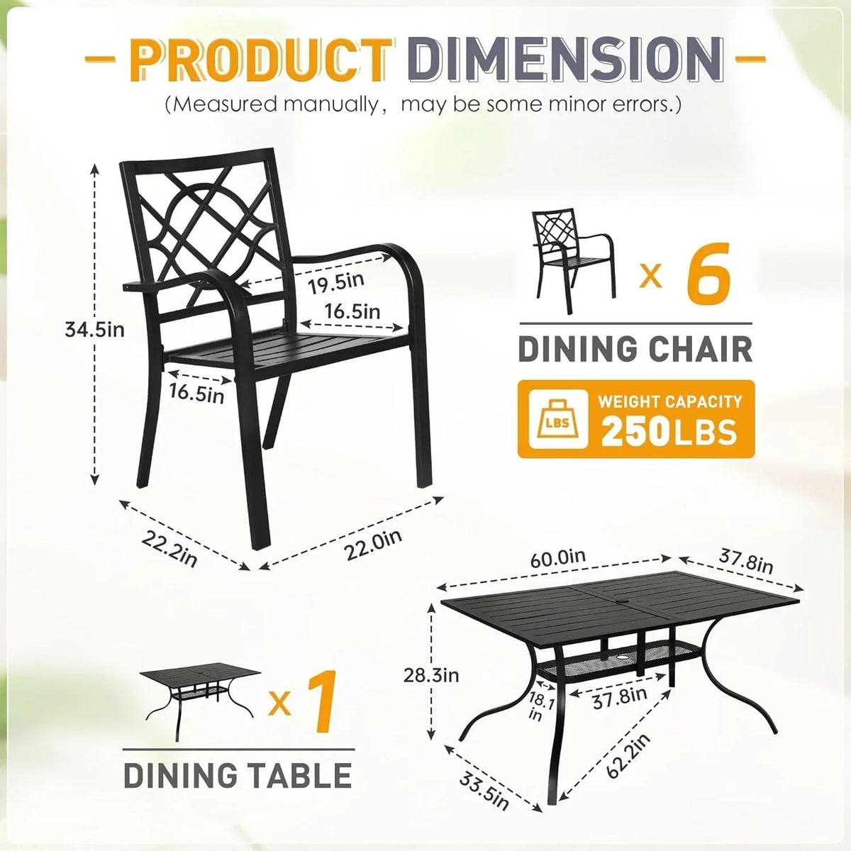SUNCROWN Outdoor Patio 5/7 Piece Steel Dining Sets Metal Slatted Table and Stackable Chairs Powder Coated Frame