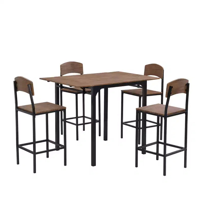 Conjunto de mesa de jantar Whisen Farmhouse de 5 peças, com altura de bancada, tampo rebatível e cadeiras de jantar