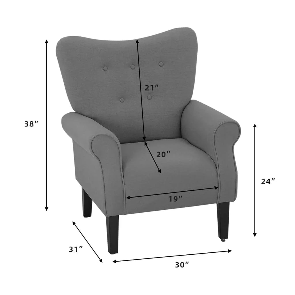 Fauteuil d’appoint moderne Erommy, fauteuil à dossier haut, canapé une place en tissu rembourré avec boutons et pieds en bois pour le salon