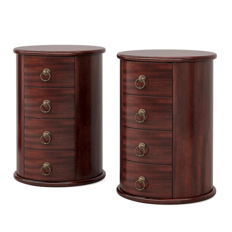 Table d’appoint ronde vintage en bois massif avec tiroirs latéraux, sans assemblage