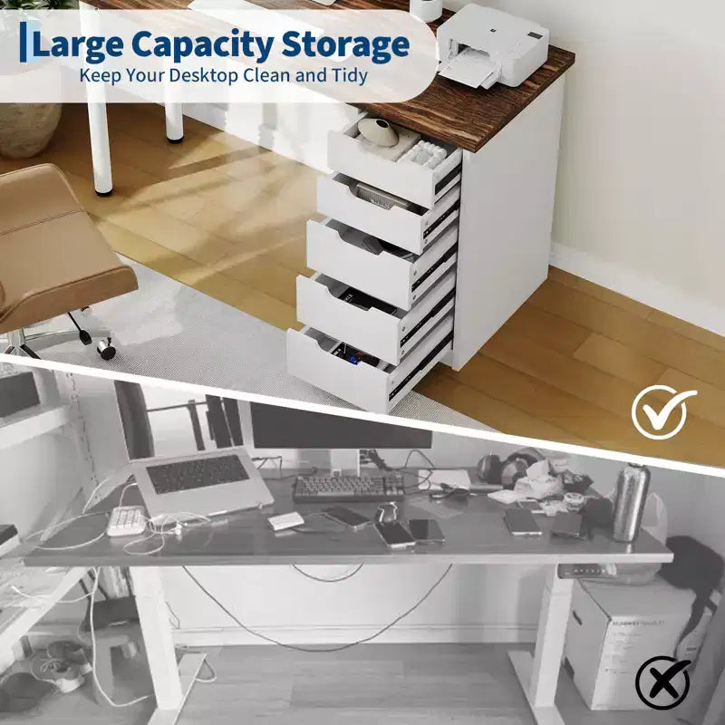 Secretária para computador de 47 polegadas com 5 gavetas de arrumação, mesa de estudo e escrita moderna de estilo rústico reversível, estação de trabalho para escritório em casa para espaços pequenos