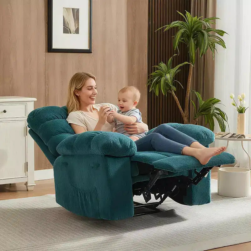 Cadeirão reclinável manual, com tecido ergonómico e respirável e bolsos laterais, sofá individual, adequado para a sala de estar ou o quarto