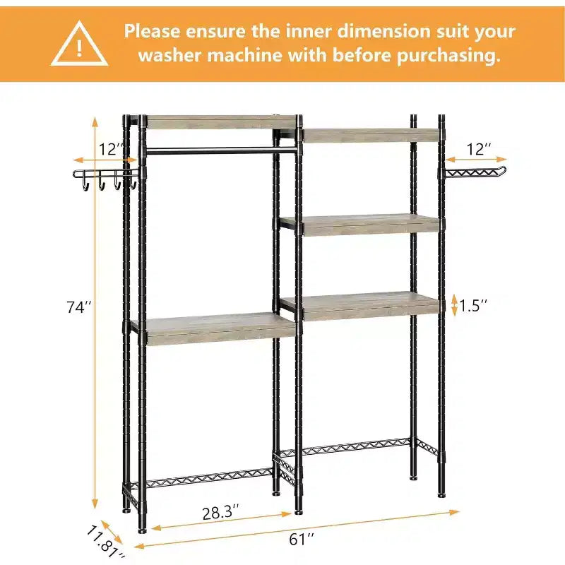 Étagère à placer au-dessus du lave-linge, étagère de rangement pour sèche-linge à 5 niveaux avec hauteur réglable, étagère de salle de bains peu encombrante pour la salle de bains et la buanderie