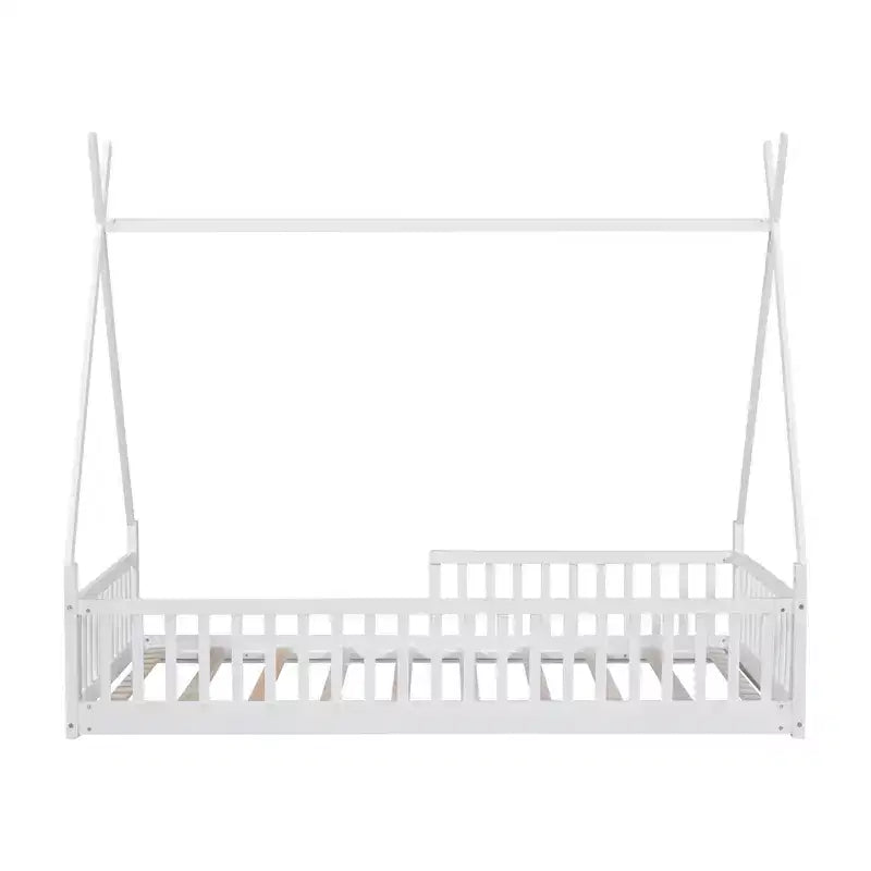 Cama de chão para crianças, camas-tenda individuais, cama de chão Montessori com ripas e grades de proteção, estrutura de cama-casa de madeira para meninos e meninas
