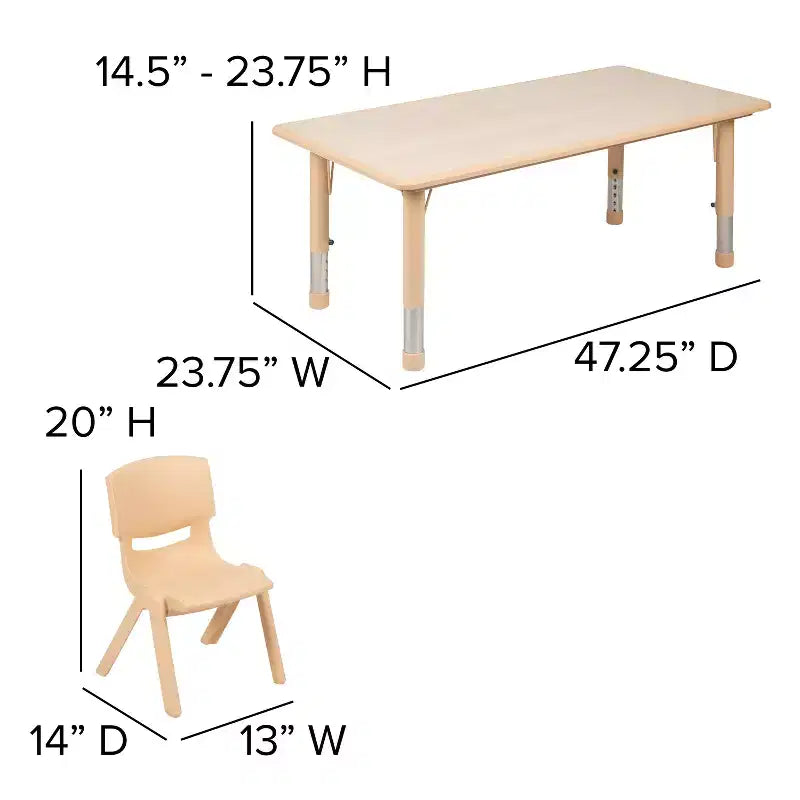 Rechteckiges, höhenverstellbares Aktivitätstisch-Set aus Kunststoff von Emma und Oliver, 23,625 W × 47,25 L, mit 6 Stühlen