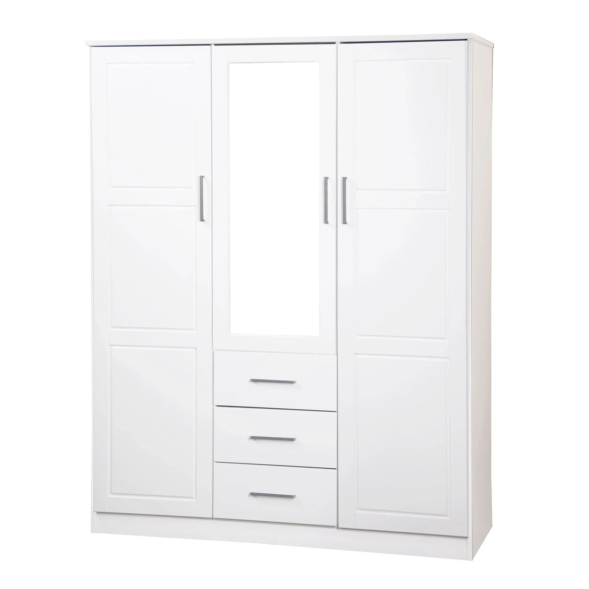 Palace Imports Cosmo třídveřová šatní skříň ze 100% masivního dřeva s dřevěnými nebo zrcadlovými dveřmi