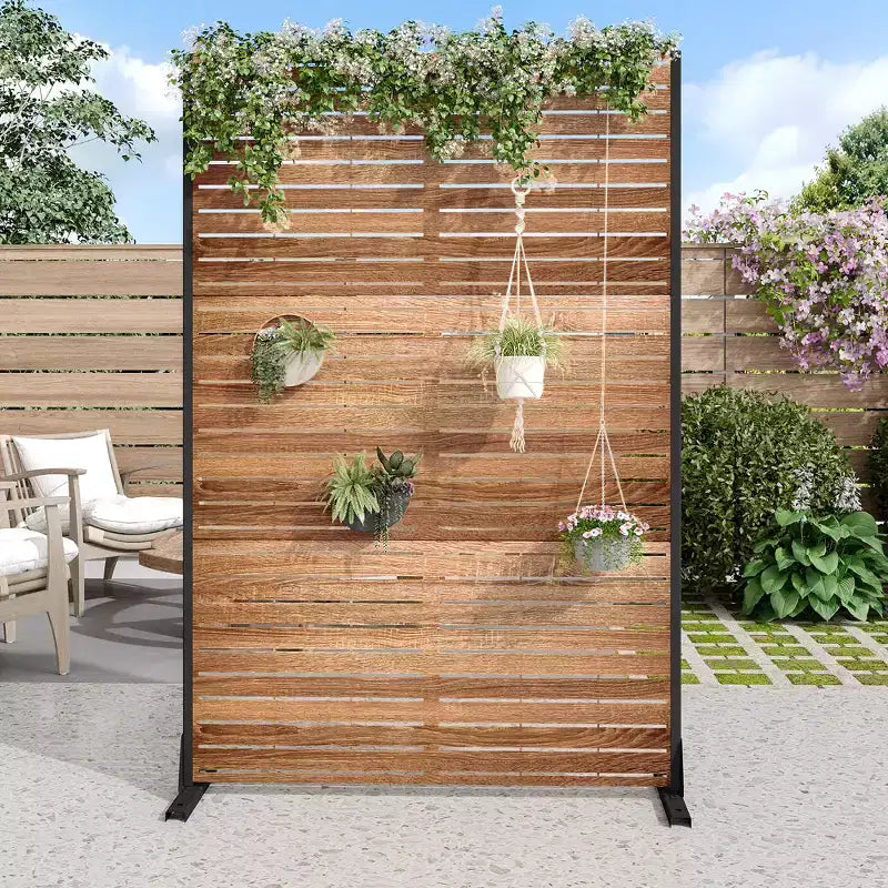 MAYEERTY Divisorio da 72 pollici con struttura zincata, pannello in legno effetto venatura, schermo per la privacy, recinzione da giardino o patio, beige