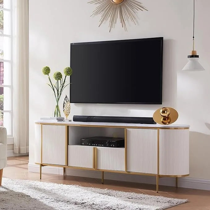 Moderner luxuriöser TV-Ständer, Entertainment-Center, mit Kunstmarmorplatte