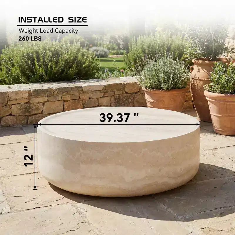 Mesa de centro redonda JVNOXK com textura de travertino falso de 39.37', padrão de mármore falso moderno para sala de estar (não requer montagem)