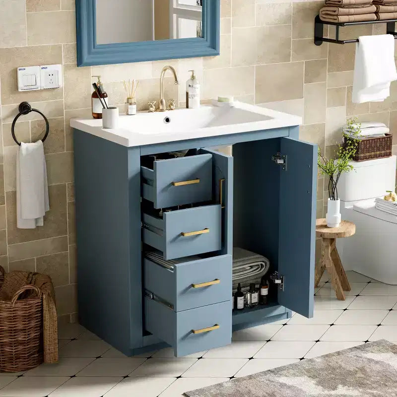 30 Single Sink Bathroom Vanity with Cabinet & 3 Drawers ??Black / Blue / Green / Indigo / White