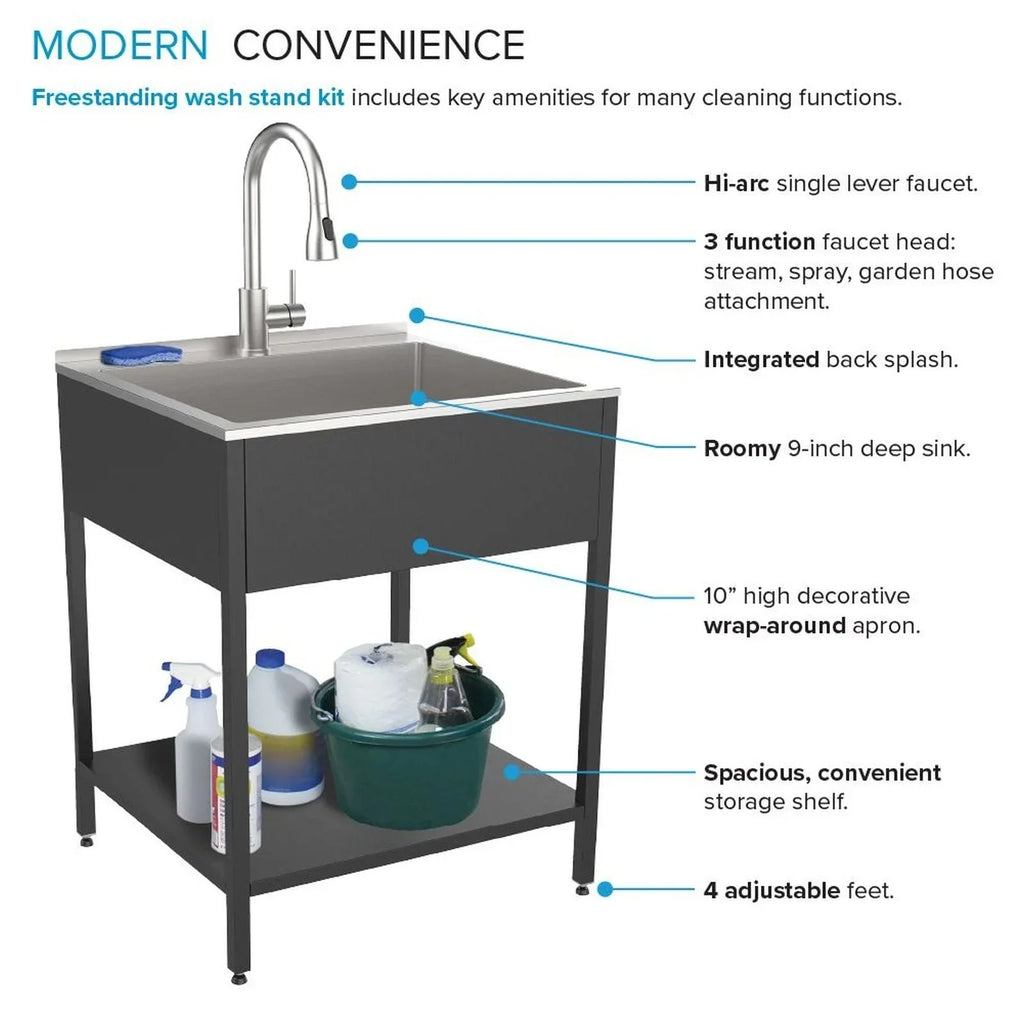 Évier de buanderie et meuble lave-linge en acier inoxydable de 24 po L x 22 po P x 35 po H