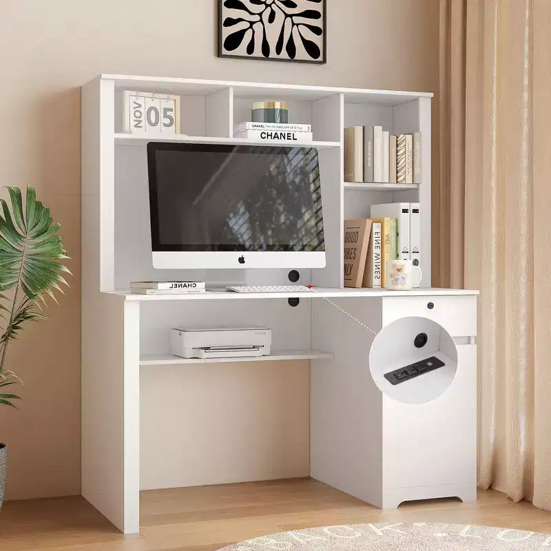Moderner Computertisch mit Aufsatz und Bücherregal, 51,18 Zoll, Bürotisch mit viel Stauraum, Schreibtisch zum Lernen und für das Lesezimmer
